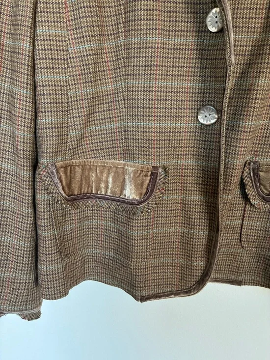 J Jill Blazer Jacket 12 Houndstooth Wool Blend Velvet Trim Boho Flower Child Y2K - Picture 4 of 15